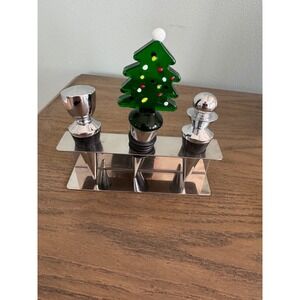 Christmas‎ Tree Wine Bottle Stopper Set with Holder Holiday Bar Decor